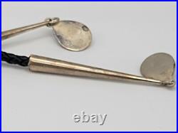 Vintage Leather Navajo Bear Claw Tips Bolo Sterling Silver Turquoise Cutouts