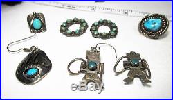 Vintage Lot Sterling Silver Navajo Zuni & Mexico Turquoise Earrings C2178