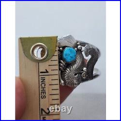 Vintage N. Curley signed Navajo Sterling Silver Turquoise Cuff Bracelet Chunky