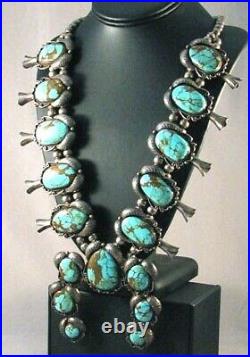 Vintage Natural Royston Turquoise Squash Blossom Necklace Old Pawn