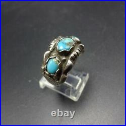 Vintage NAVAJO Chisel Stamped Sterling Silver TURQUOISE Cigar Band RING size 9