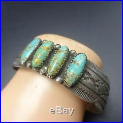 Vintage NAVAJO Hand-Stamped Sterling Silver TURQUOISE Cuff BRACELET 32.4g