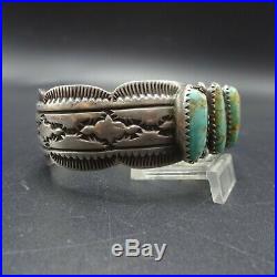 Vintage NAVAJO Hand-Stamped Sterling Silver TURQUOISE Cuff BRACELET 32.4g