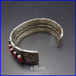Vintage NAVAJO Sterling Silver & Old Red Branch CORAL Single Row Cuff BRACELET