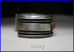 Vintage Native American Navajo Coral Sterling Silver Coral Cuff Bracelet