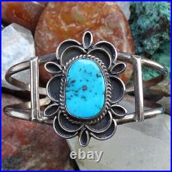 Vintage Native American Navajo Cuff Bracelet Turquoise Sterling Silver Pyrite