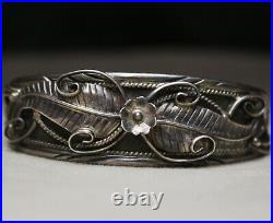 Vintage Native American Navajo Foliate Sterling Silver Cuff Bracelet