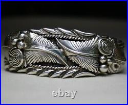 Vintage Native American Navajo Foliate Sterling Silver Cuff Bracelet Lee Chee