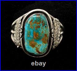 Vintage Native American Navajo Green Turquoise Sterling Silver Cuff Bracelet