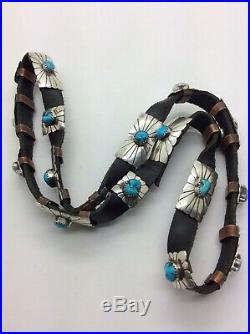 Vintage Native American Navajo Hat Band Sterling Silver Concho with Turquoise