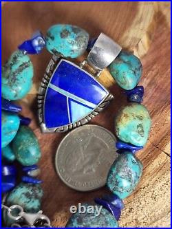 Vintage Native American Navajo Jewelry Sterling Silver Turquoise Lapis Necklace