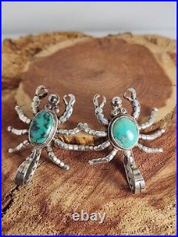 Vintage Native American Navajo Jewelry Turquoise Silver Scorpion Large Earrings