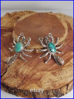 Vintage Native American Navajo Jewelry Turquoise Silver Scorpion Large Earrings