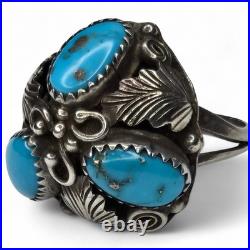 Vintage Native American Navajo Sterling Silver 925 Morenci Turquoise Ring Size 8