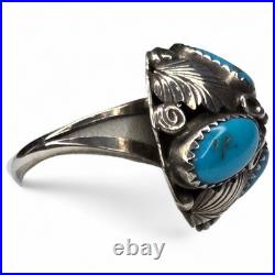 Vintage Native American Navajo Sterling Silver 925 Morenci Turquoise Ring Size 8