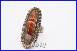 Vintage Native American Navajo Sterling Silver Agate Ring Size 5.75