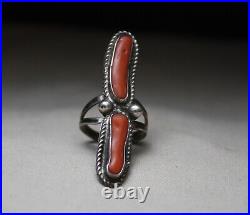 Vintage Native American Navajo Sterling Silver Coral Cuff Bracelet & Ring Set