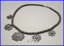 Vintage Native American Navajo Sterling Silver Turquoise Cross Necklace