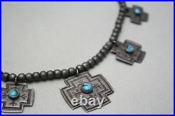 Vintage Native American Navajo Sterling Silver Turquoise Cross Necklace