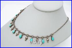 Vintage Native American Navajo Sterling Silver Turquoise Necklace 21