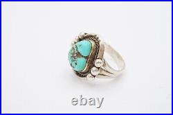Vintage Native American Navajo Sterling Silver Turquoise Ring Size 10.5
