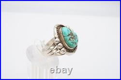 Vintage Native American Navajo Sterling Silver Turquoise Ring Size 10.5