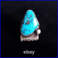 Vintage Native American Navajo Sterling Silver Turquoise Ring Size 7 L PLATERO
