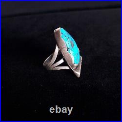 Vintage Native American Navajo Sterling Silver Turquoise Ring Size 7 L PLATERO