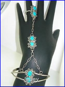 Vintage Native American Navajo Sterling Turquoise Slave Bracelet! Signed Kc