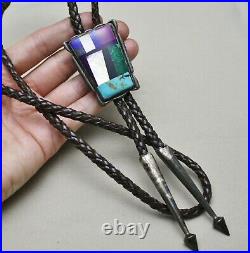 Vintage Native American Navajo Turquoise Lapis Sterling Silver Bolo Tie