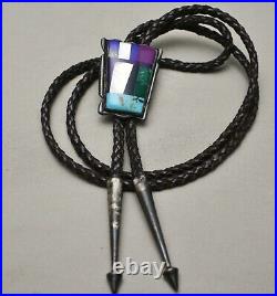 Vintage Native American Navajo Turquoise Lapis Sterling Silver Bolo Tie