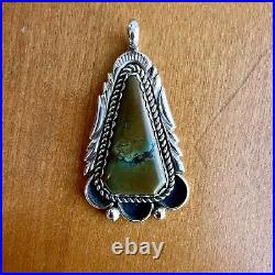Vintage Native American Navajo Turquoise Sterling Silver Pendant Signed RL