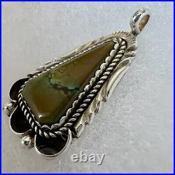 Vintage Native American Navajo Turquoise Sterling Silver Pendant Signed RL