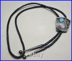 Vintage Native American Navajo Turquoise Storyteller Sterling Silver Bolo Tie