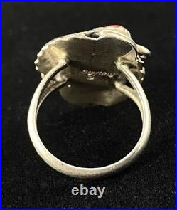 Vintage Native American Signed Spencer Sterling Silver Turquoise Coral Ring C101