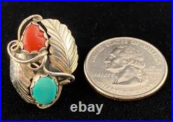 Vintage Native American Signed Spencer Sterling Silver Turquoise Coral Ring C101