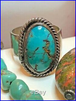 Vintage Native American Sterling Silver Turquoise Necklace & Ring Southwestern