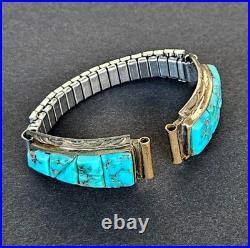 Vintage Native Anerican Navajo Sterling Silver & Turquoisse Womens Watch Band