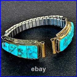 Vintage Native Anerican Navajo Sterling Silver & Turquoisse Womens Watch Band