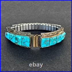 Vintage Native Anerican Navajo Sterling Silver & Turquoisse Womens Watch Band