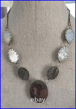 Vintage Native Sterling Silver Malachite Squash Blossom Necklace Signed