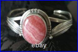 Vintage Navajo 925 Sterling Silver & Rhodocrosite Cuff Bracelet