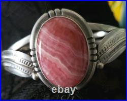 Vintage Navajo 925 Sterling Silver & Rhodocrosite Cuff Bracelet