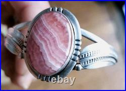 Vintage Navajo 925 Sterling Silver & Rhodocrosite Cuff Bracelet