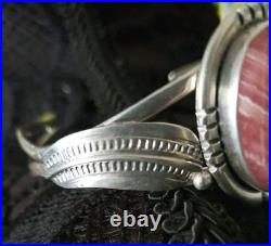 Vintage Navajo 925 Sterling Silver & Rhodocrosite Cuff Bracelet