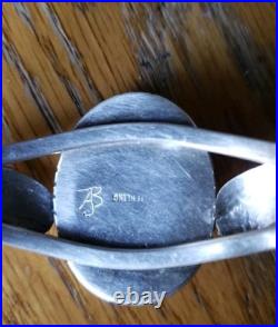 Vintage Navajo 925 Sterling Silver & Rhodocrosite Cuff Bracelet