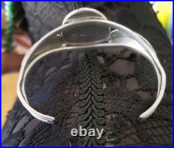 Vintage Navajo 925 Sterling Silver & Rhodocrosite Cuff Bracelet