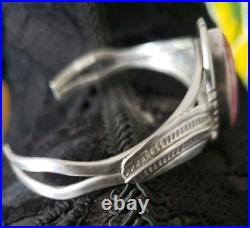 Vintage Navajo 925 Sterling Silver & Rhodocrosite Cuff Bracelet