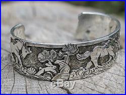 Vintage Navajo Cuff Bracelet Story Teller by Lloyd Becenti Native Am Horse Art