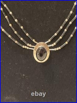 Vintage Navajo Ella Peter Sterling Silver Liquid Silver & Black Onyx 16Necklace